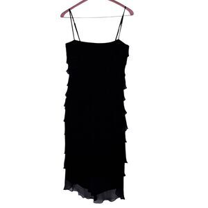 Tadashi Collection Square Neckline Black Silk Midi Dress Sz 4